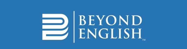 White text-logo on blue background. 